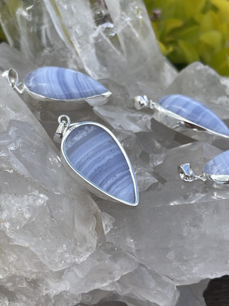 this is Serenity in Silver: Blue Lace Agate Teardrop Pendant