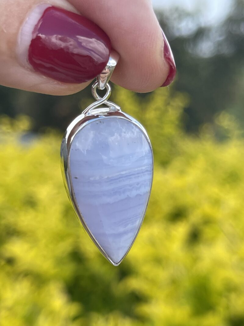 this is Serenity in Silver: Blue Lace Agate Teardrop Pendant