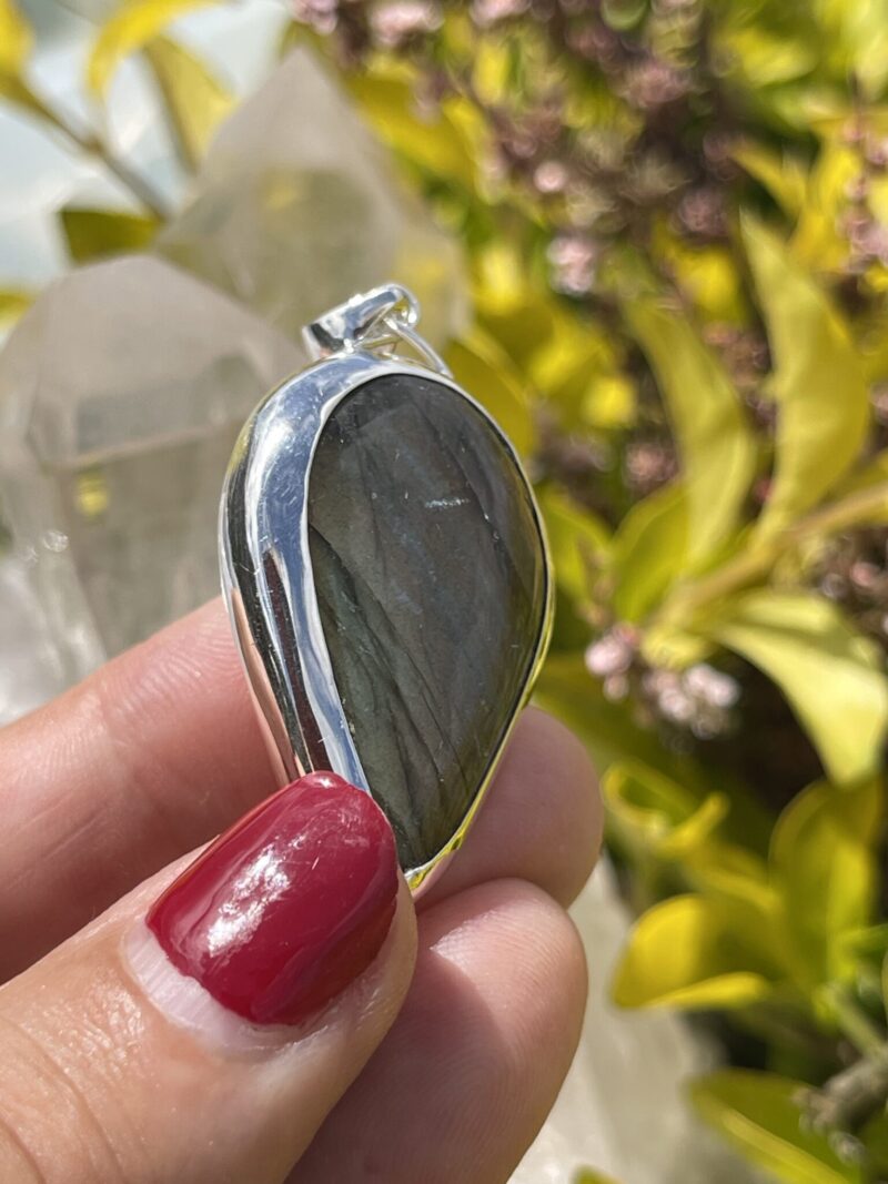 this is Mystical Beauty: Labradorite Teardrop Pendant in Silver