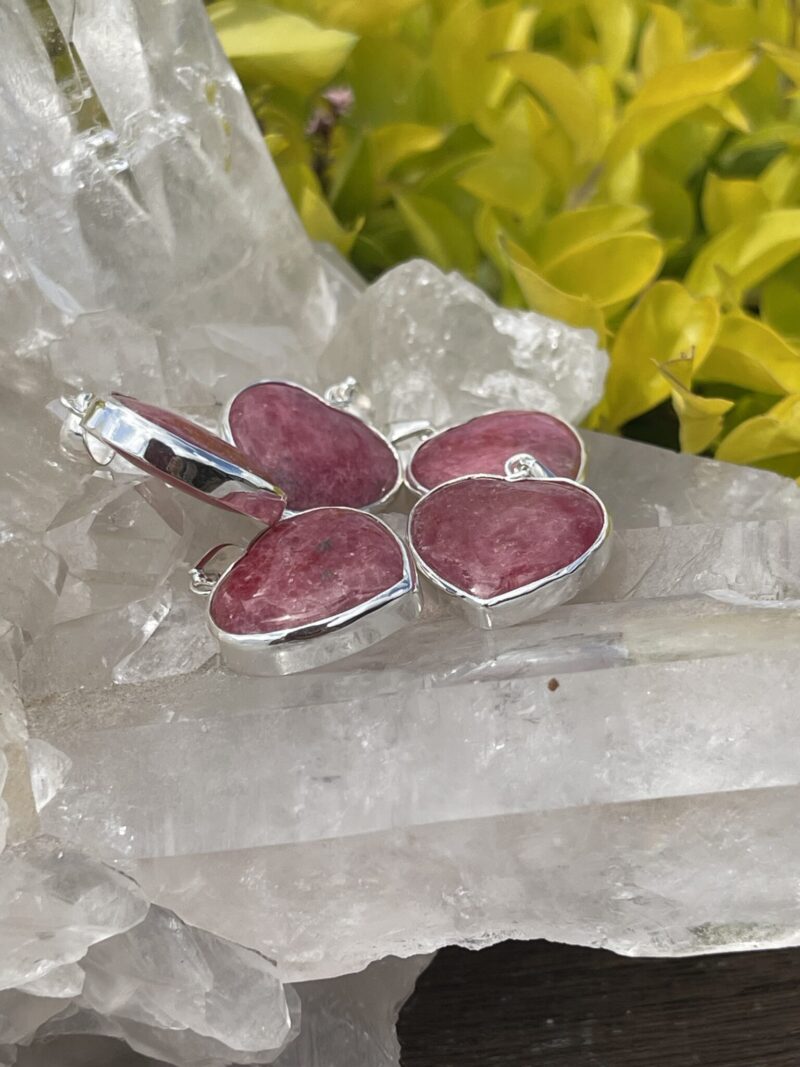 This is Passion and Light: Strawberry Quartz Heart Pendant in Silver