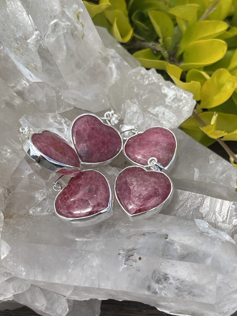 This is Passion and Light: Strawberry Quartz Heart Pendant in Silver