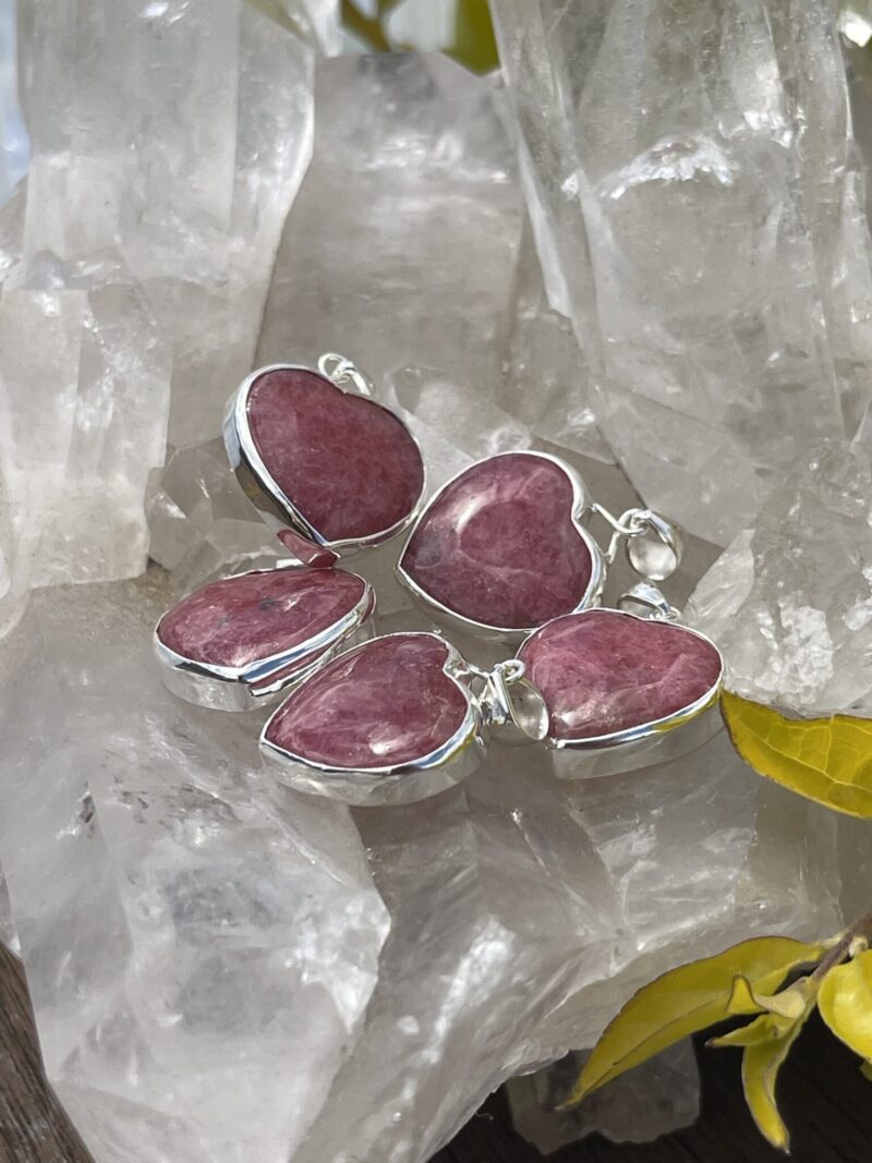 This is Passion and Light: Strawberry Quartz Heart Pendant in Silver