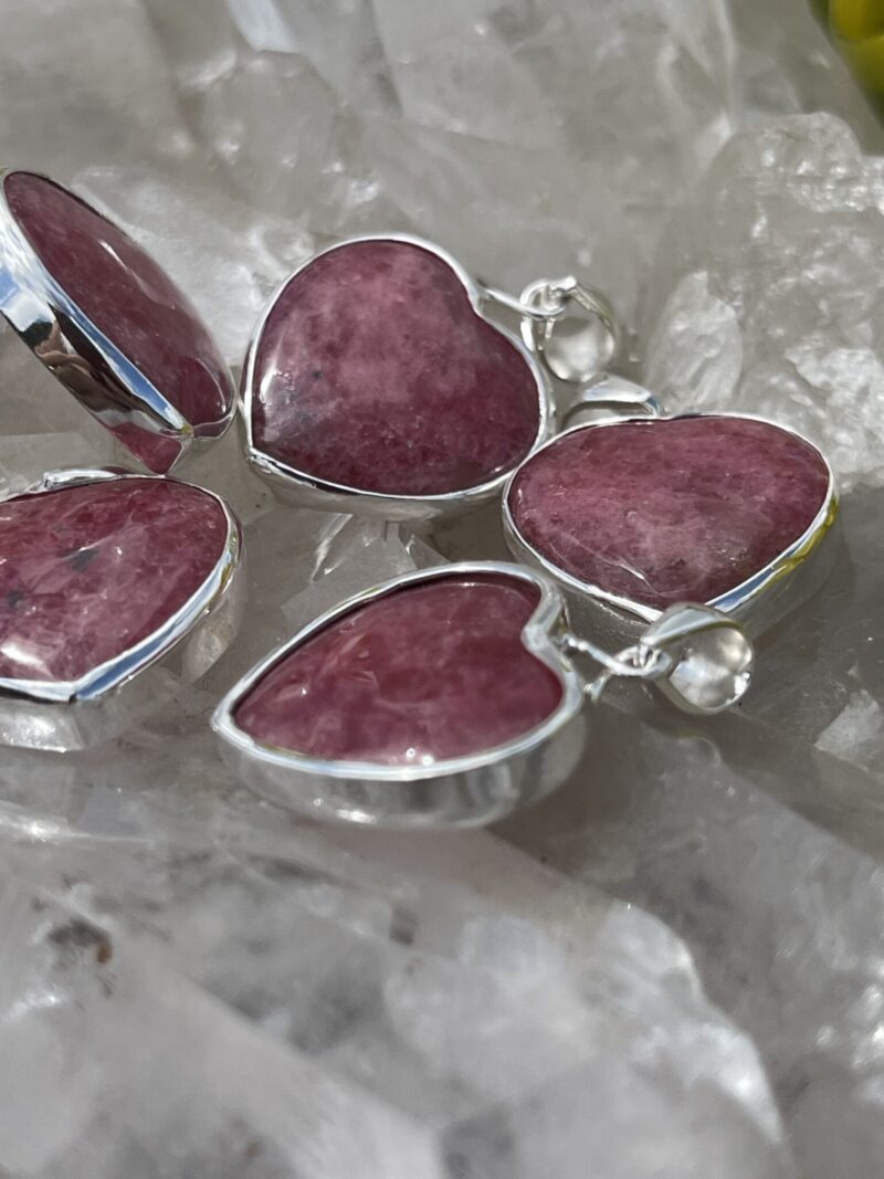 This is Passion and Light: Strawberry Quartz Heart Pendant in Silver