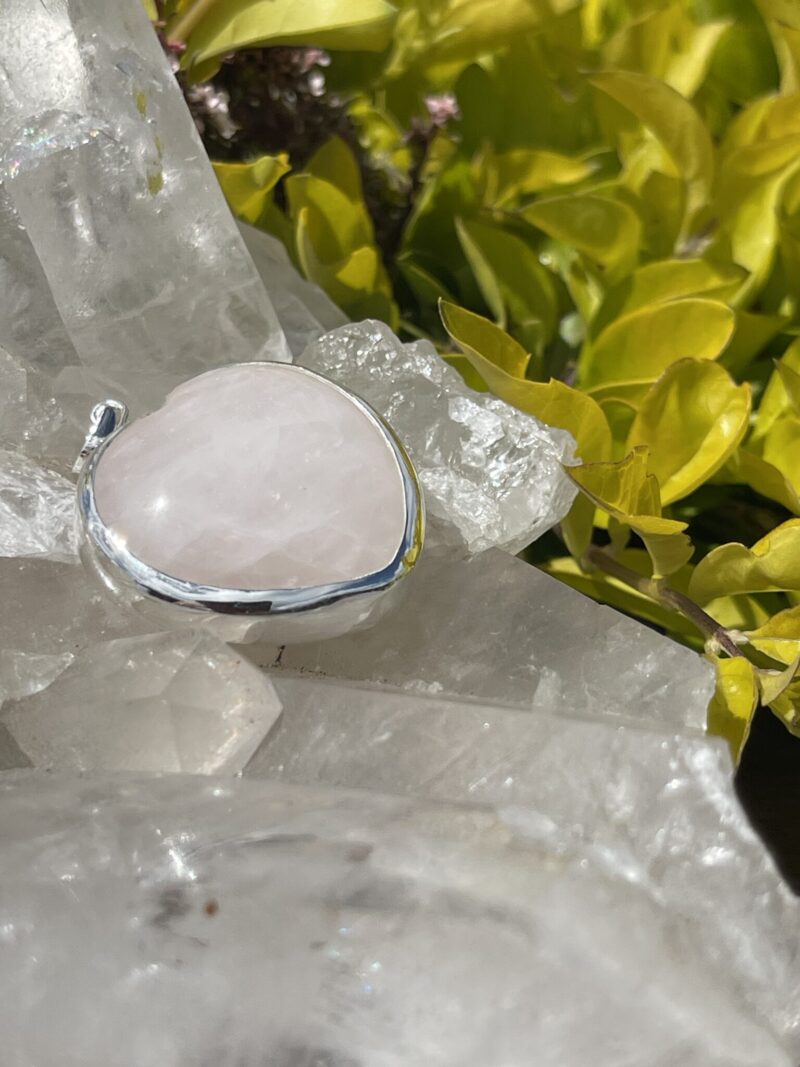 This is A Loving Embrace: Heart-Shaped Gentle Rose Quartz Pendant in Silver