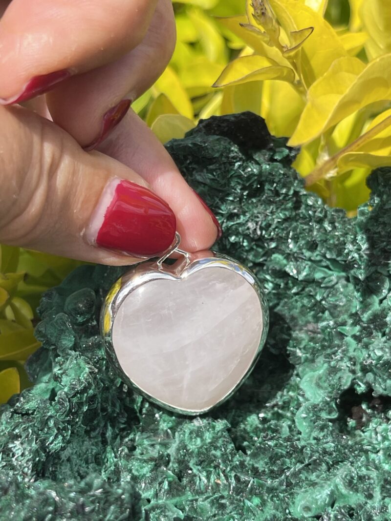 This is A Loving Embrace: Heart-Shaped Gentle Rose Quartz Pendant in Silver