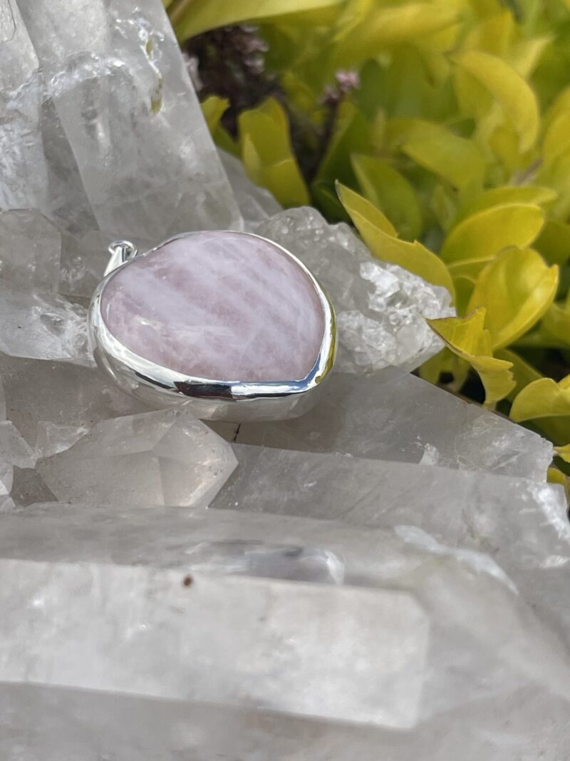 This is A Loving Embrace: Heart-Shaped Pink Rose Quartz Pendant in Silver