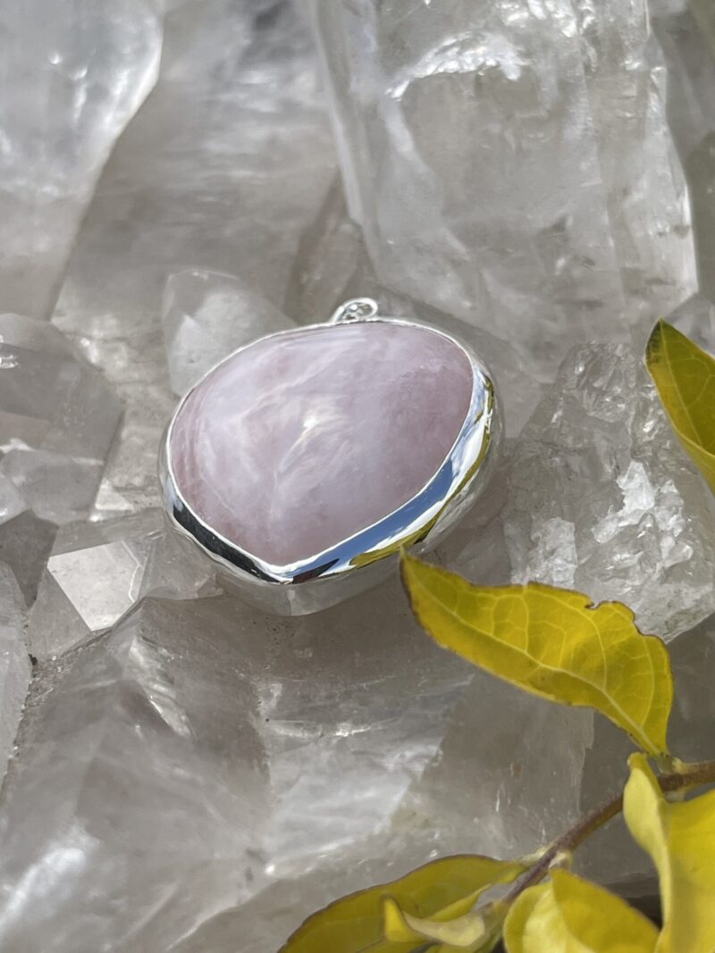 This is A Loving Embrace: Heart-Shaped Pink Rose Quartz Pendant in Silver