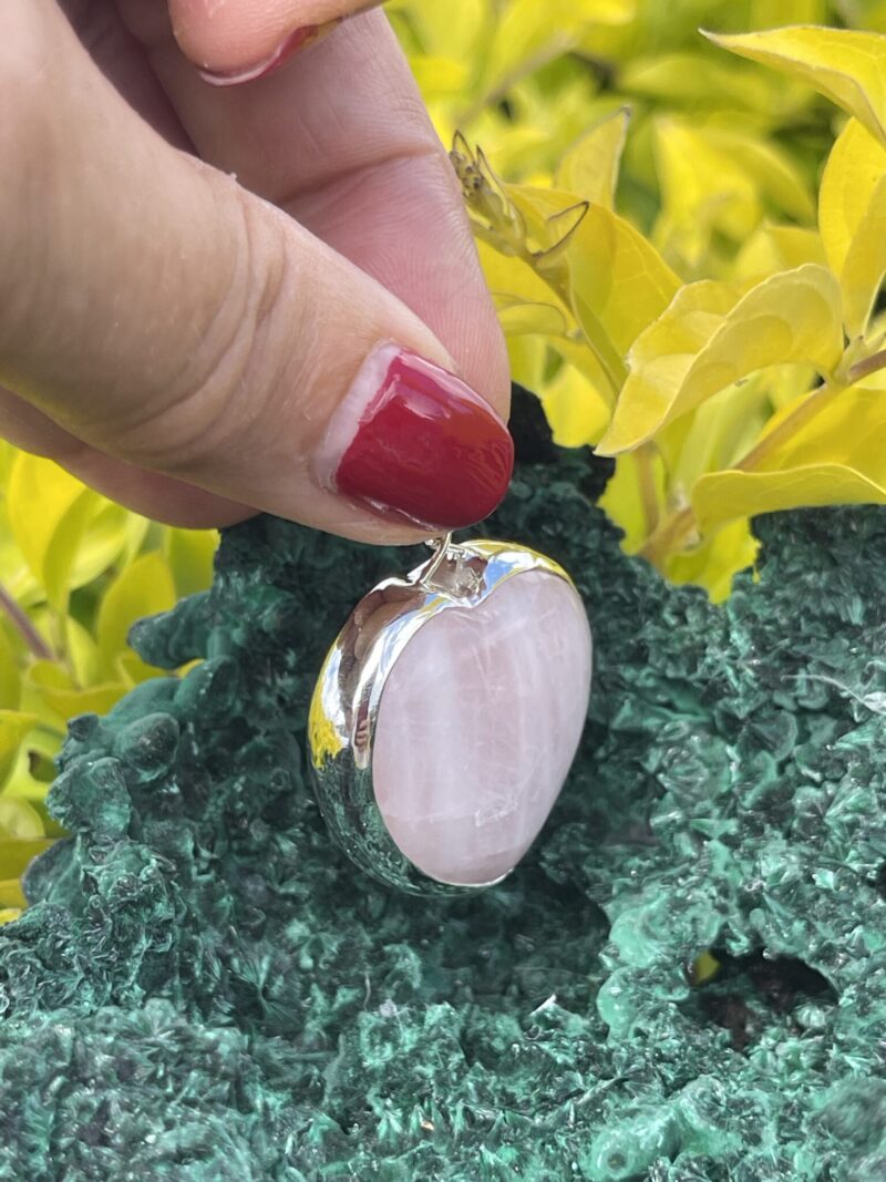 This is A Loving Embrace: Heart-Shaped Pink Rose Quartz Pendant in Silver