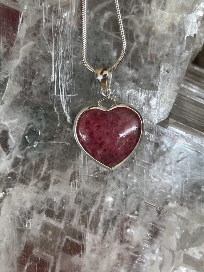 This is Passion and Light: Strawberry Quartz Heart Pendant in Silver