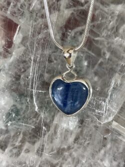 This is Harmonious Elegance: Kyanite Heart Pendant in Silver