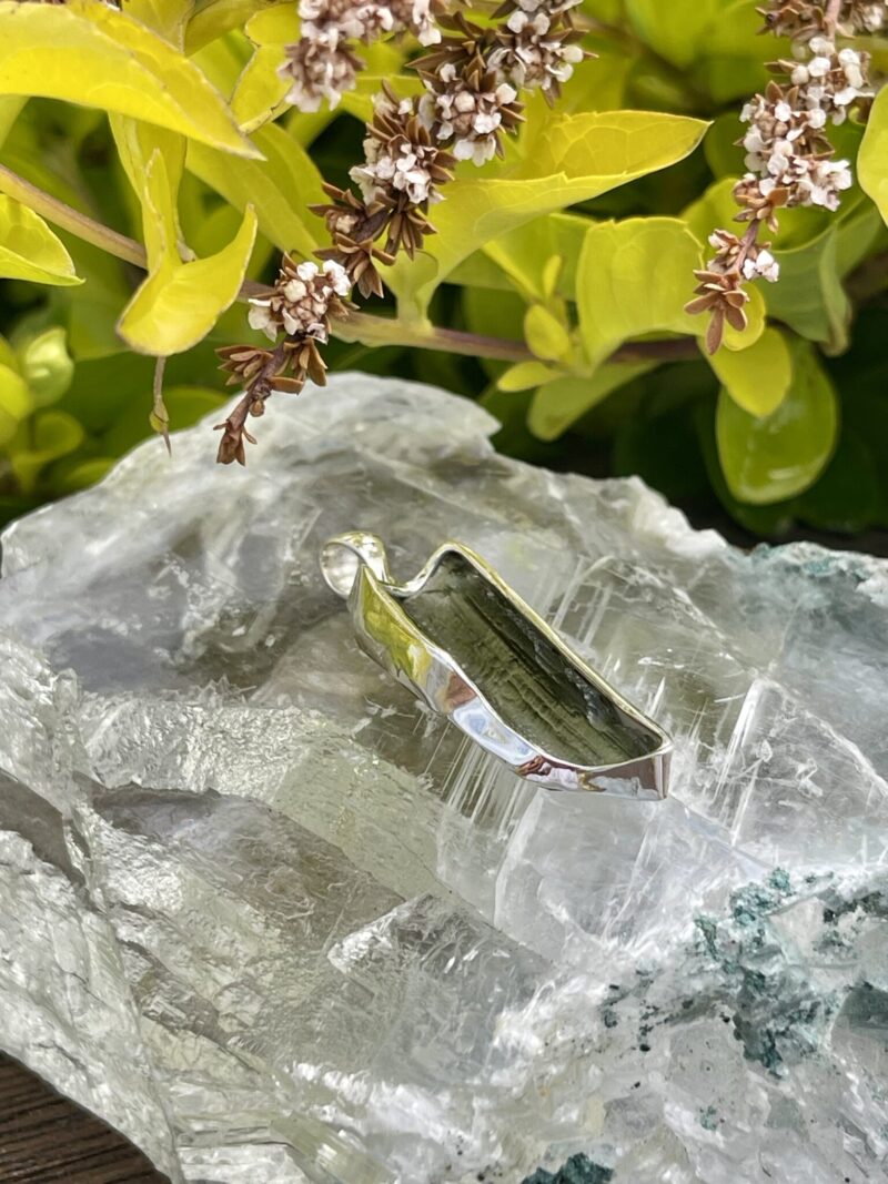 This is Celestial Moldavite Pendant in Silver M513 Celestial Green: Moldavite Pendant in Silver