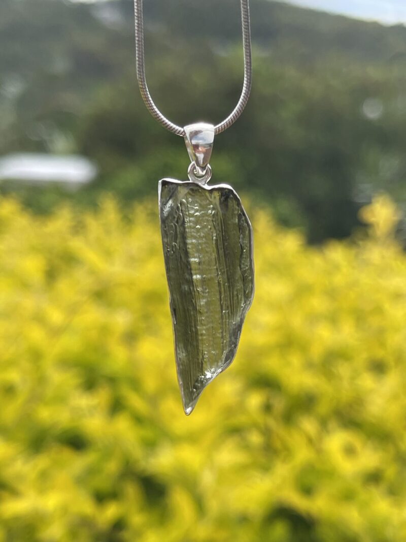 This is Celestial Moldavite Pendant in Silver M513 Celestial Green: Moldavite Pendant in Silver