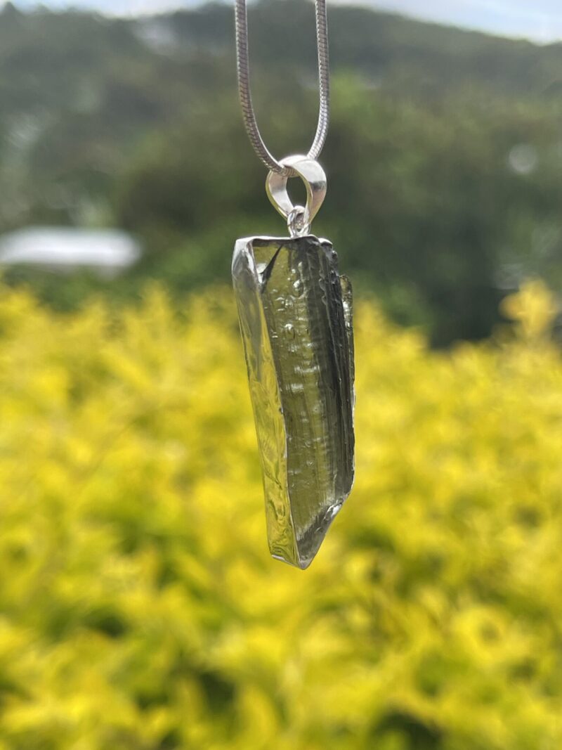 This is Celestial Moldavite Pendant in Silver M513 Celestial Green: Moldavite Pendant in Silver