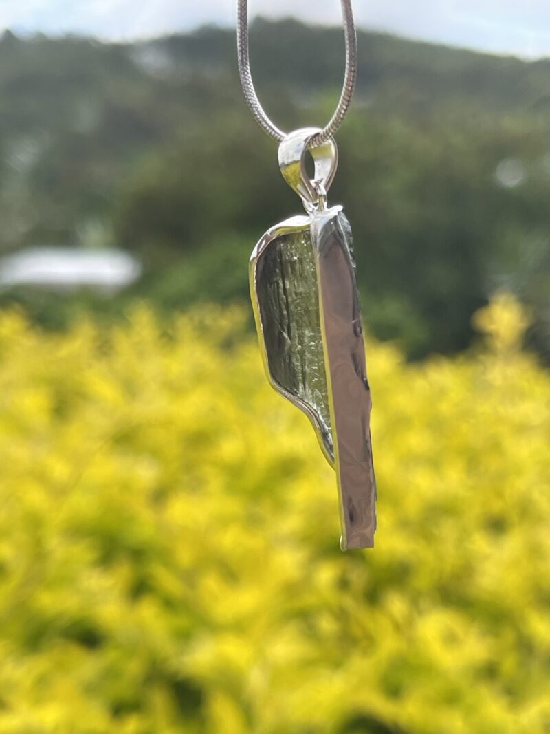 This is Celestial Moldavite Pendant in Silver M513 Celestial Green: Moldavite Pendant in Silver