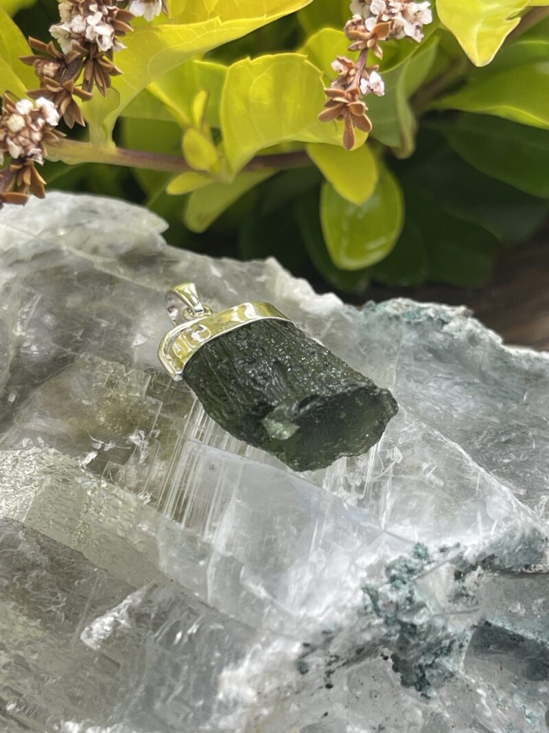 This is Verdant Moldavite Pendant in Silver M514 Verdant Light: Moldavite Pendant in Silver