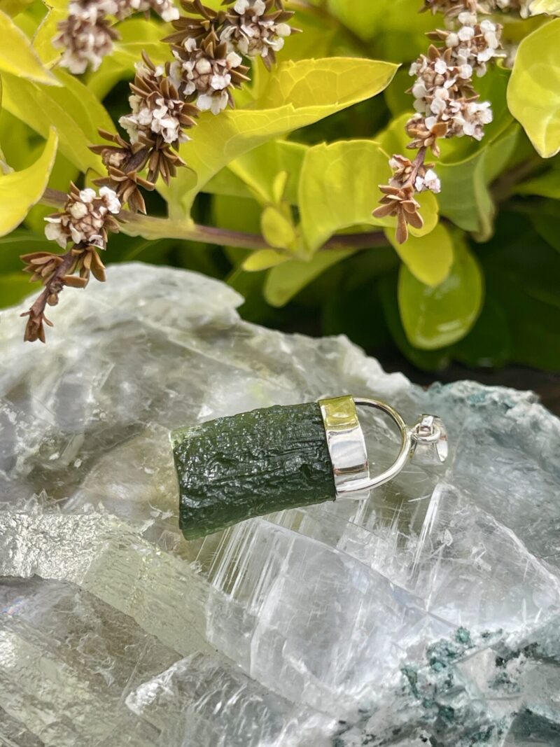 This is Verdant Moldavite Pendant in Silver M514 Verdant Light: Moldavite Pendant in Silver