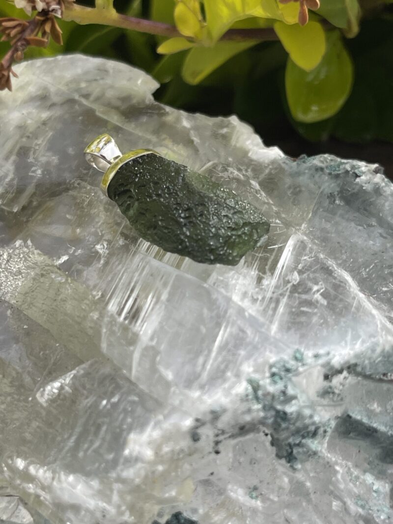 Celestial Bloom Moldavite Pendant in Silver M518