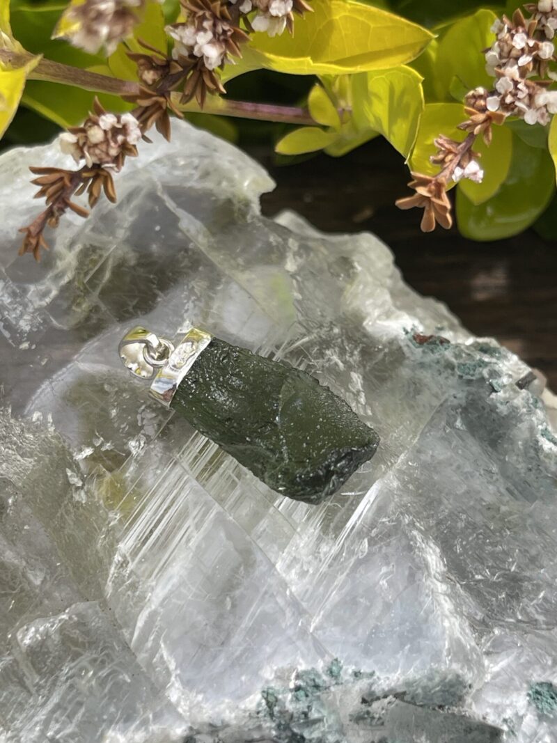 Celestial Bloom Moldavite Pendant in Silver M518