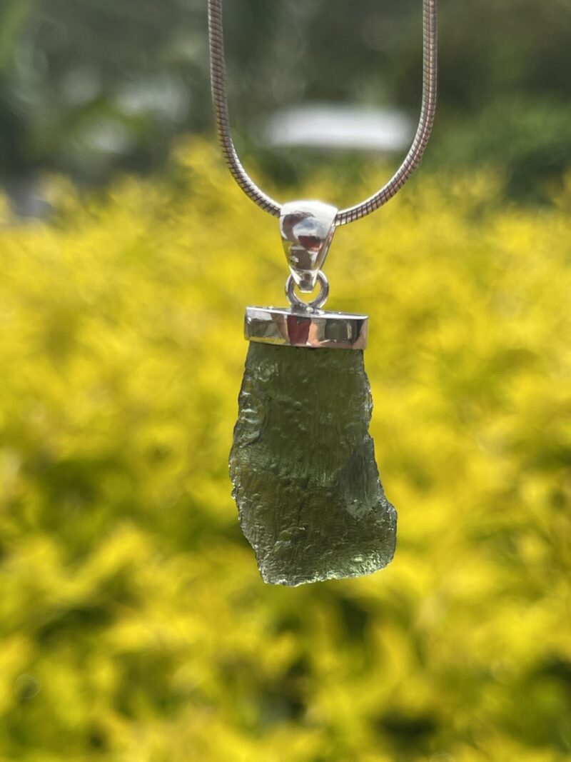 Celestial Bloom Moldavite Pendant in Silver M518