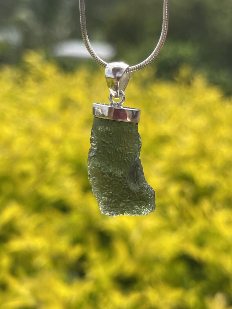 Celestial Bloom Moldavite Pendant in Silver M518