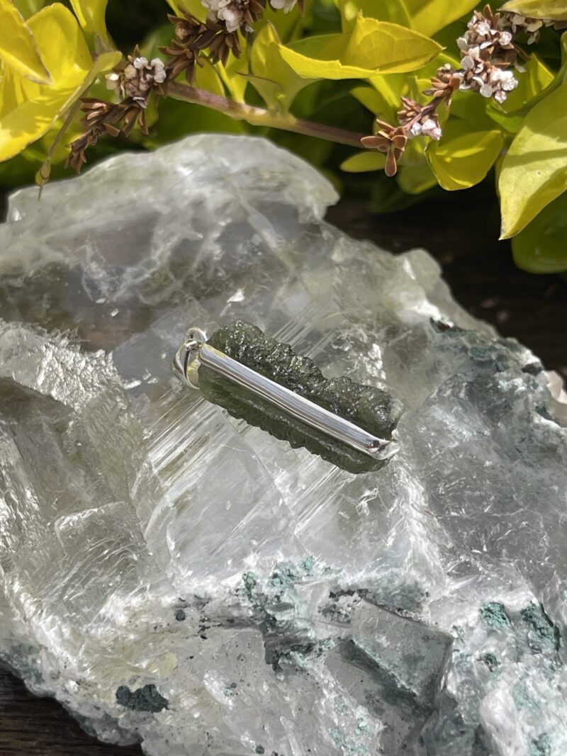 Aurora Green Moldavite Pendant in Silver M523