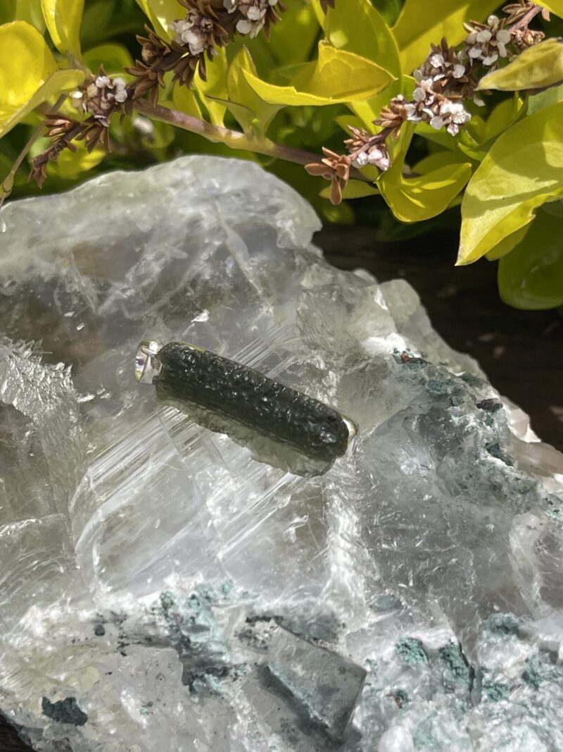 Aurora Green Moldavite Pendant in Silver M523