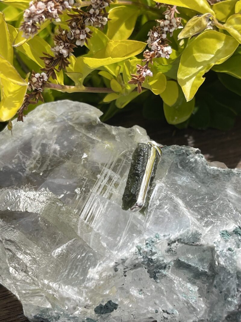 Aurora Green Moldavite Pendant in Silver M523