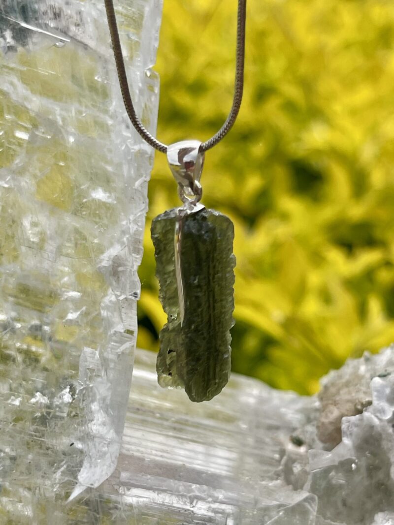 Aurora Green Moldavite Pendant in Silver M523