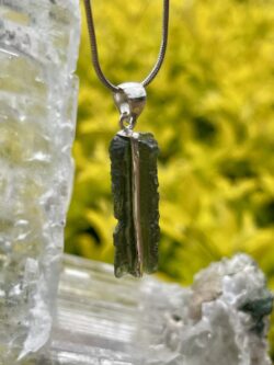 Aurora Green Moldavite Pendant in Silver M523