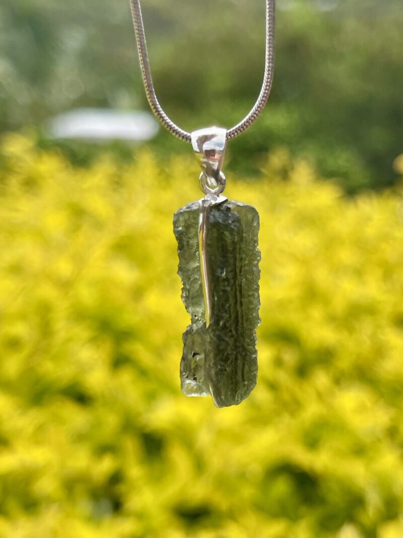 Aurora Green Moldavite Pendant in Silver M523