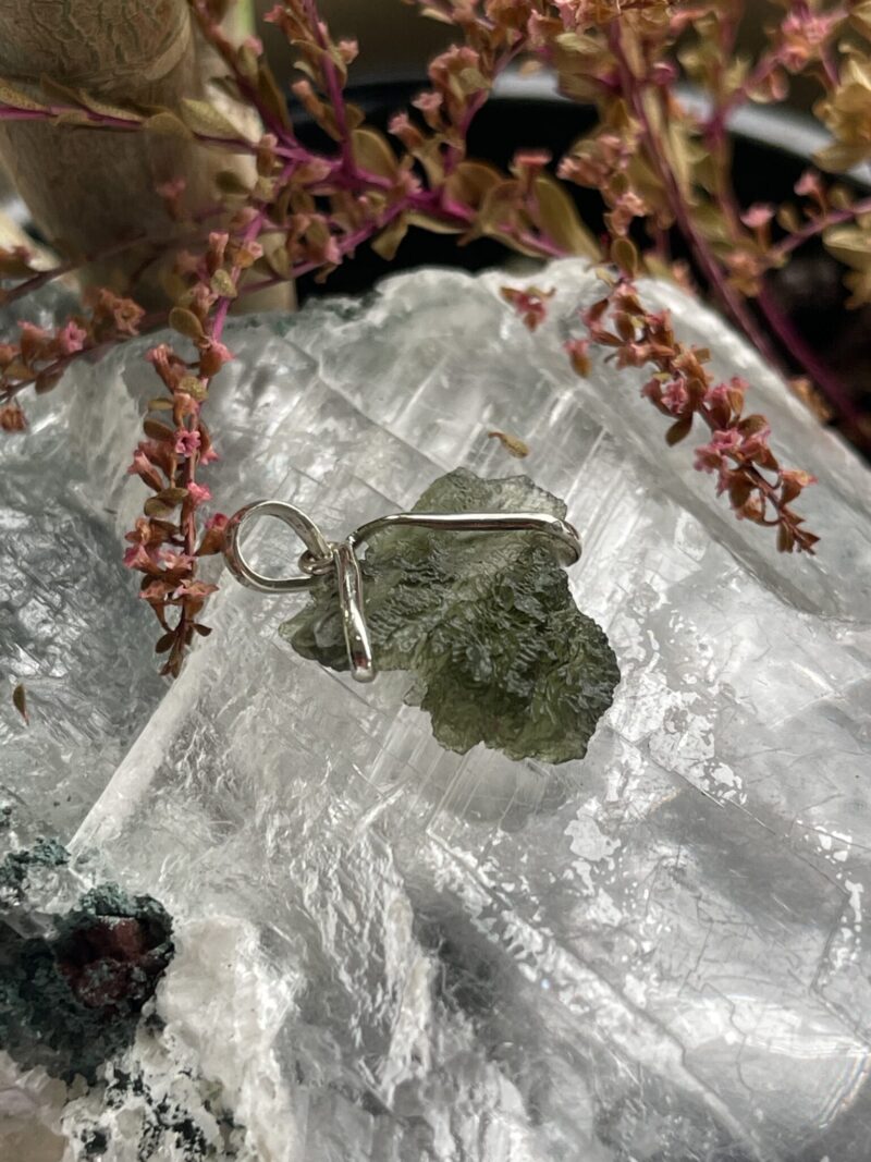 This is Verdant Whisper Moldavite Pendant in Silver M544