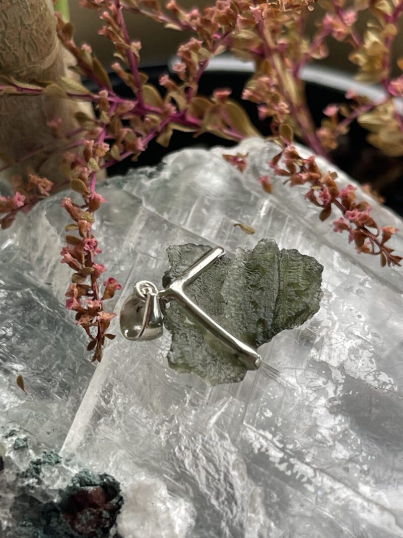 This is Verdant Whisper Moldavite Pendant in Silver M544