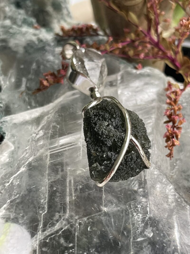 This is Celestial Fusion: Moldavite Herkimer Diamond Pendant  M546