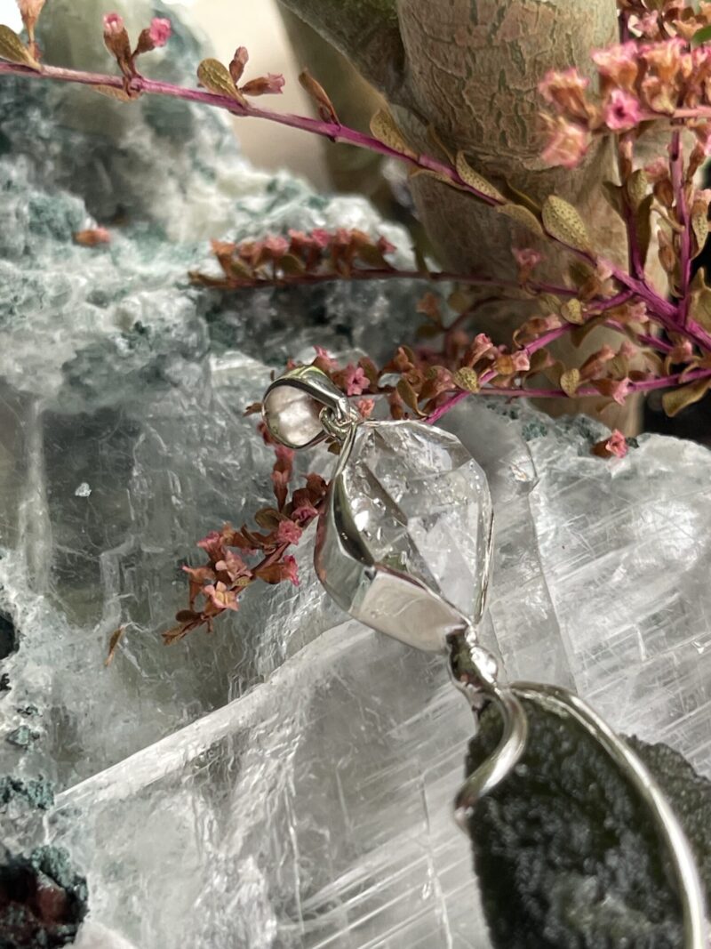 This is Celestial Fusion: Moldavite Herkimer Diamond Pendant  M546