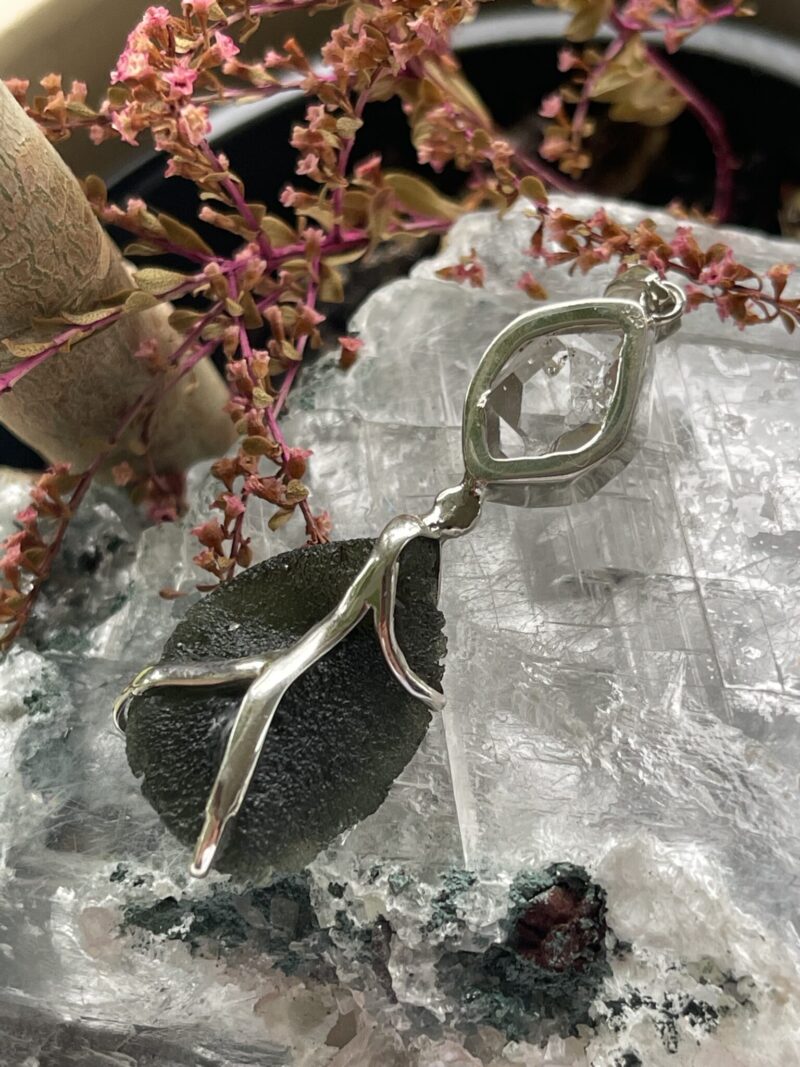 This is Celestial Fusion: Moldavite Herkimer Diamond Pendant  M546