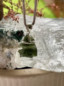 Thisis Emerald Flame Moldavite Pendant in Silver M542