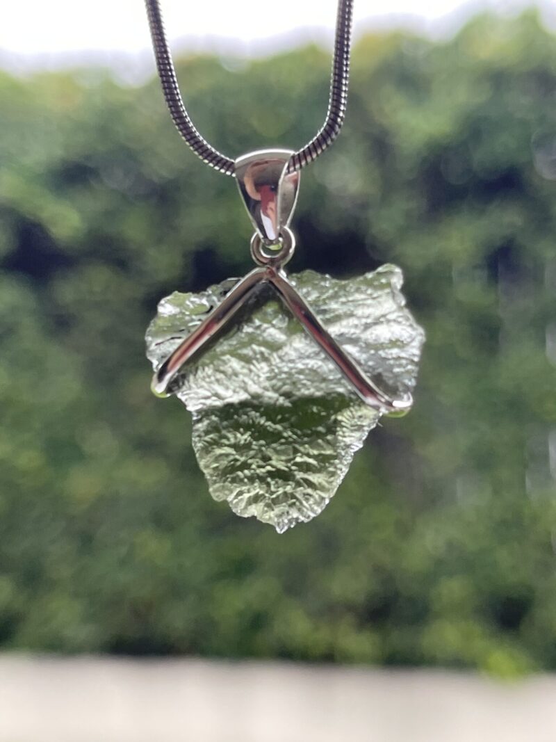 This is Verdant Whisper Moldavite Pendant in Silver M544