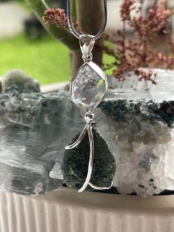 This is Celestial Fusion: Moldavite Herkimer Diamond Pendant  M546