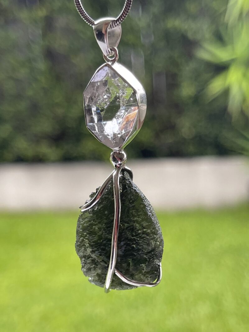 This is Celestial Fusion: Moldavite Herkimer Diamond Pendant  M546