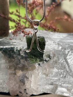 This is Celestial Brilliance: Moldavite Pendant in Silver M548