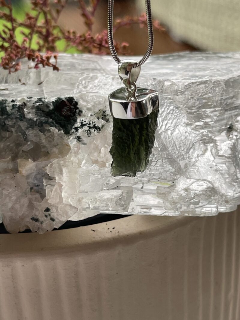 This is Eternal Glow: Moldavite Pendant in Silver M549