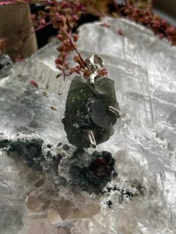 This is Aurora Green: Moldavite Pendant in Silver M552