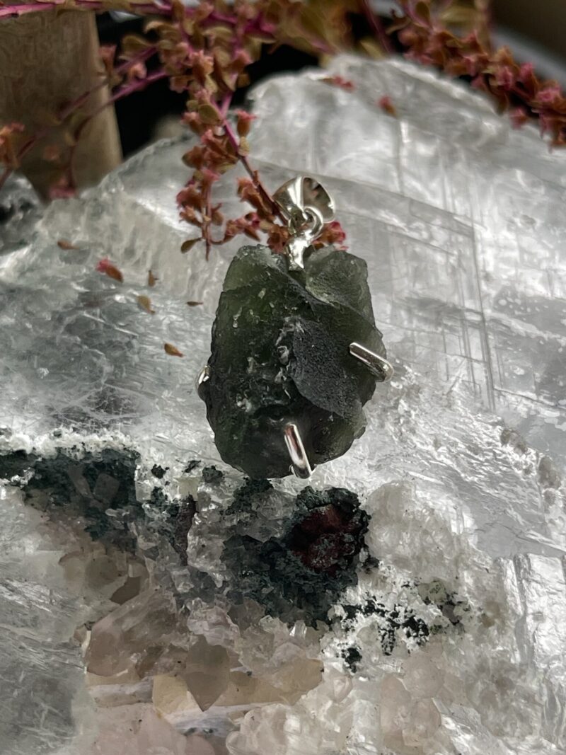 This is Aurora Green: Moldavite Pendant in Silver M552