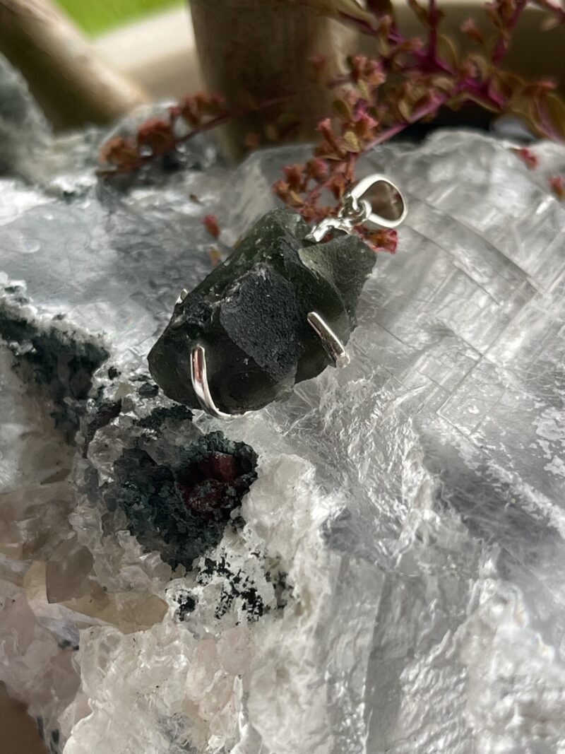 This is Aurora Green: Moldavite Pendant in Silver M552