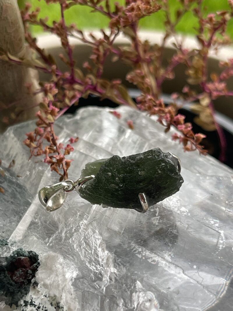 This is Aurora Green: Moldavite Pendant in Silver M552