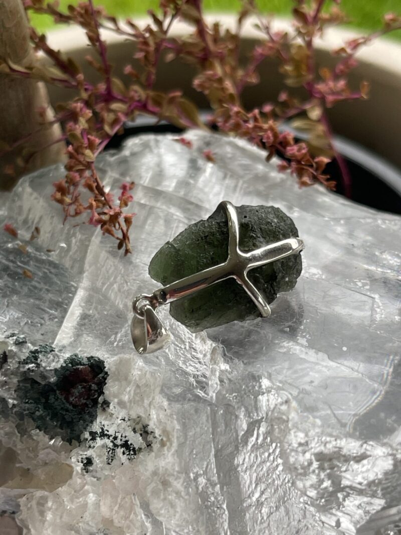 This is Aurora Green: Moldavite Pendant in Silver M552