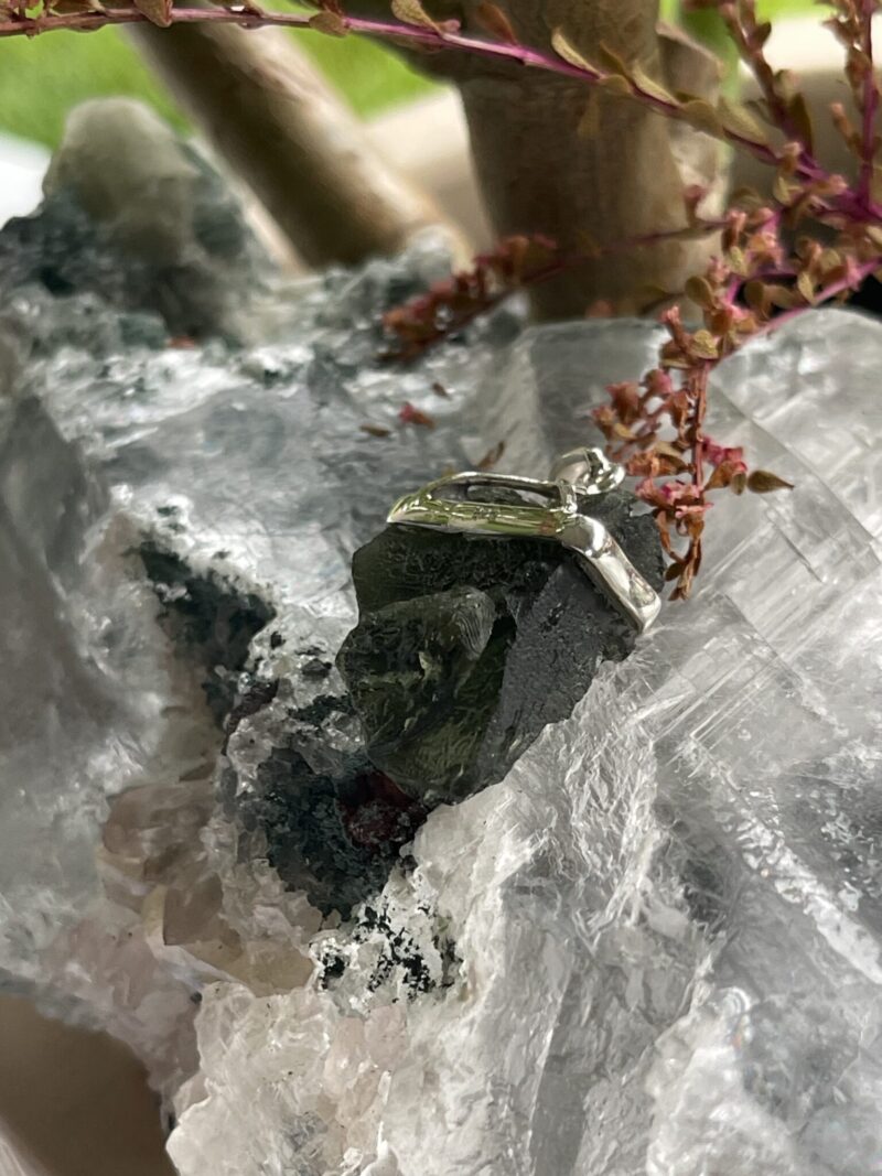 This is Ethereal Glow: Moldavite Pendant in Silver M553