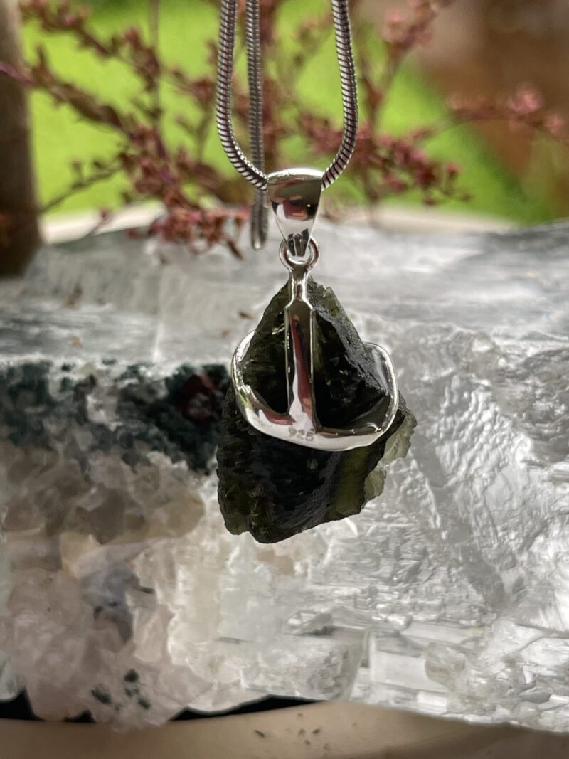 This is Dark Forest Green: Moldavite Pendant in Silver M555