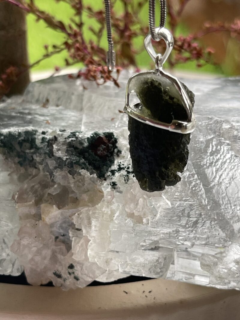 This is Dark Forest Green: Moldavite Pendant in Silver M555