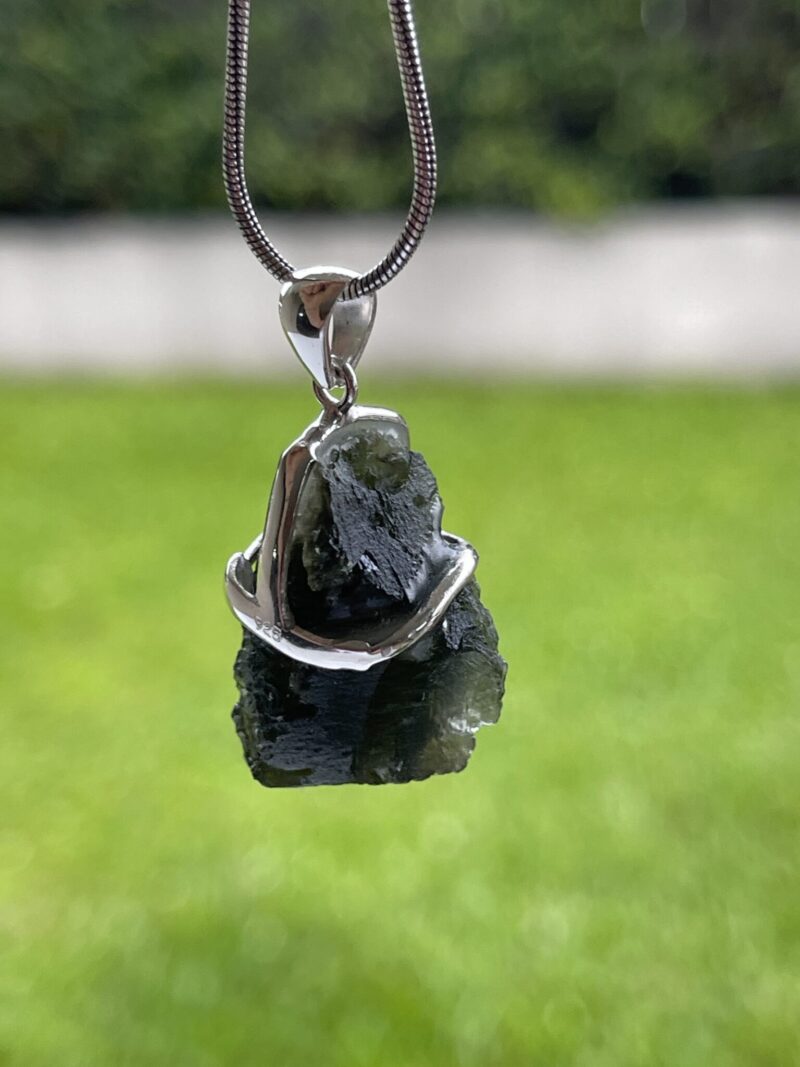 This is Dark Forest Green: Moldavite Pendant in Silver M555